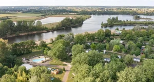 Aerial view of Les Cochards campsite in Seigy on the River Cher, near ZooParc de Beauval